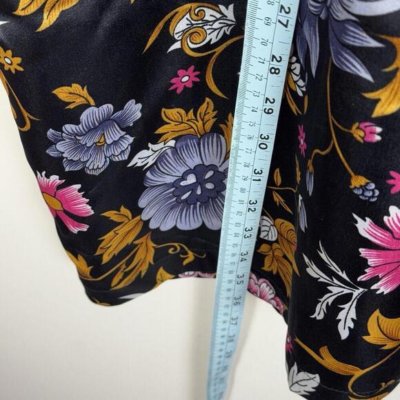 Karen Stuart Women’s Floral Satin Kimono Robe Medium Black Purple Yellow Flowers - Picture 9 of 9